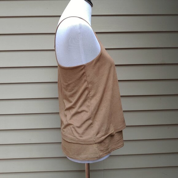 Stella Luce Brown Cami Blouse Layered Faux Suede Look Racerback Solid - Picture 10 of 12